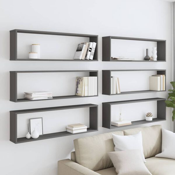 vidaXL N&aacute;stěnn&eacute; obd&eacute;ln&iacute;kov&eacute; police 6 ks &scaron;ed&eacute; 100x15x30 cm dřevotř&iacute;ska