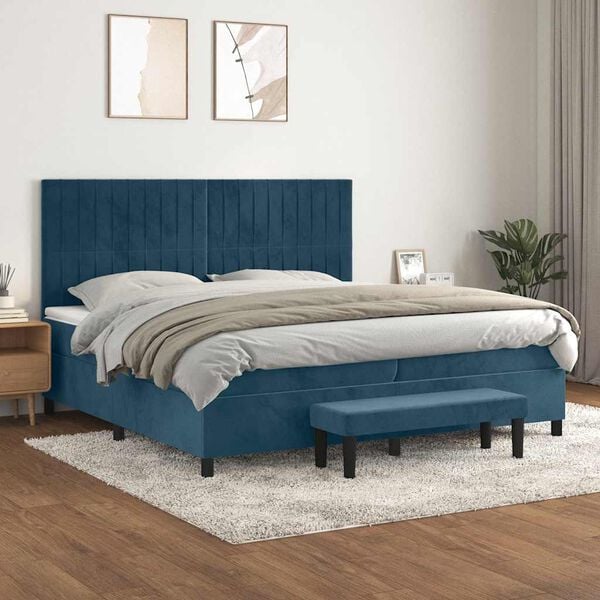 vidaXL Box spring postel s matrac&iacute; tmavě modr&aacute; 200x200 cm samet
