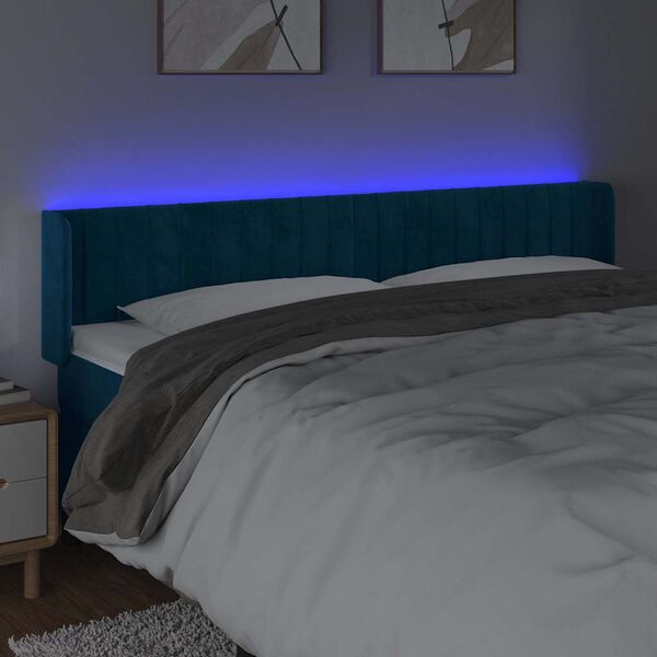 vidaXL Čelo postele s LED tmavě modr&eacute; 183 x 16 x 78/88 cm samet
