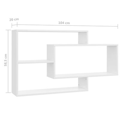 vidaXL Nástěnné police bílé vysoký lesk 104 x 24 x 58,5 cm dřevotříska