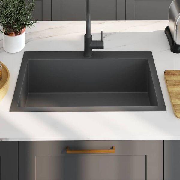 vidaXL Ručně vyrobený kuchyňský dřez černý nerezová ocel