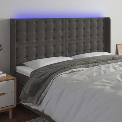 vidaXL Čelo postele s LED tmavě šedé 163 x 16 x 118/128 cm samet