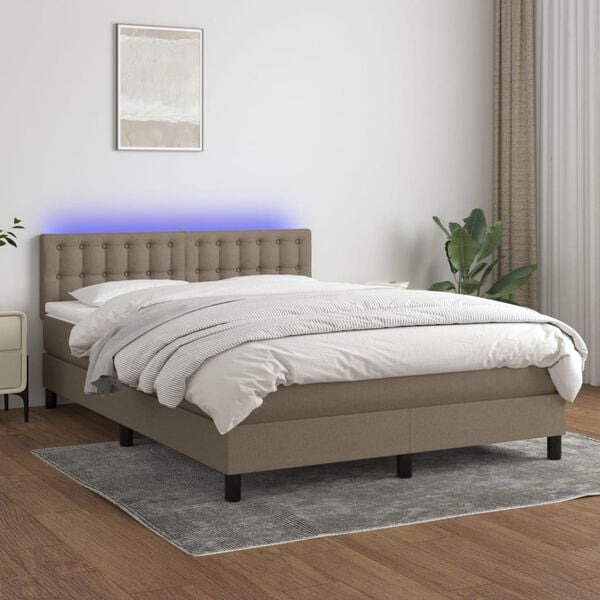 vidaXL Box spring postel s matrac&iacute; a LED taupe 140x200 cm textil
