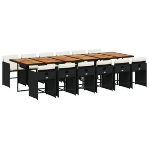 vidaXL 13d&iacute;ln&yacute; zahradn&iacute; j&iacute;deln&iacute; set s podu&scaron;kami čern&yacute; polyratan