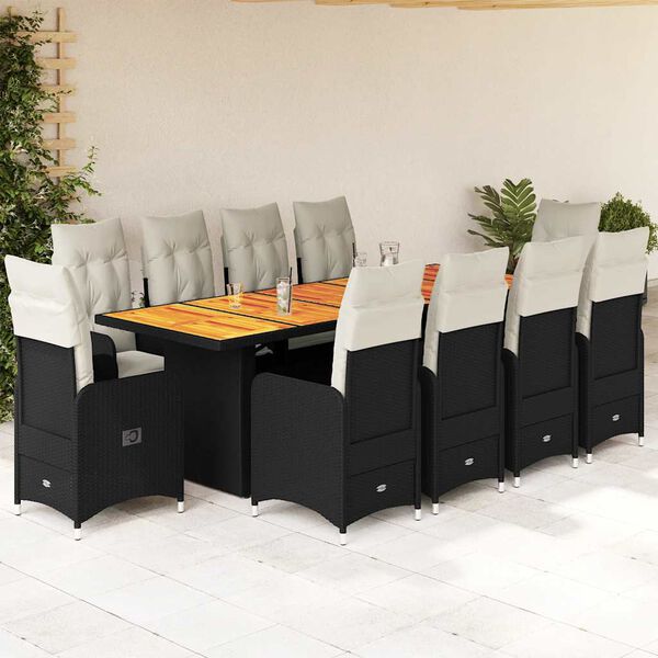 vidaXL 11d&iacute;ln&yacute; zahradn&iacute; bistro set s podu&scaron;kami čern&yacute; polyratan