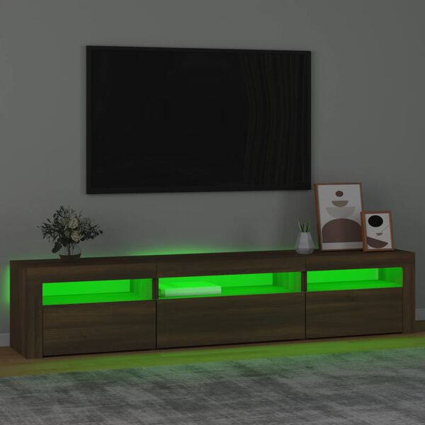 vidaXL TV skříňka s LED osvětlením hnědý dub 195x35x40 cm