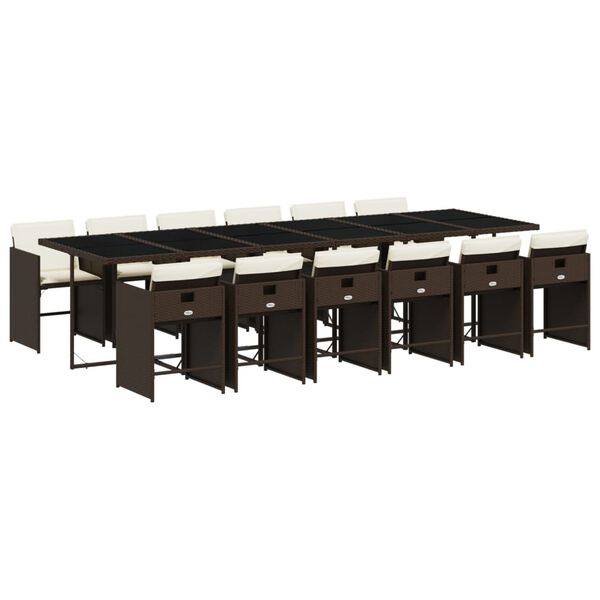 vidaXL 13d&iacute;ln&yacute; zahradn&iacute; j&iacute;deln&iacute; set s podu&scaron;kami hněd&yacute; polyratan