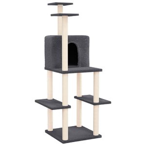 vidaXL &Scaron;krabadlo pro kočky se sisalov&yacute;mi sloupky tmavě &scaron;ed&eacute; 144,5 cm