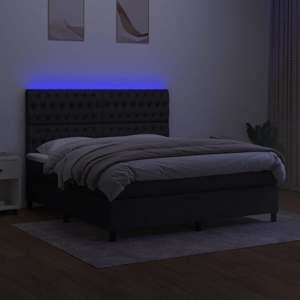 vidaXL Box spring postel s matrac&iacute; a LED čern&aacute; 180x200 cm textil