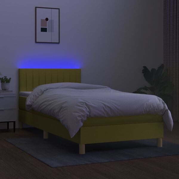 vidaXL Box spring postel s matrac&iacute; a LED zelen&aacute; 90x200 cm textil