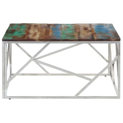 vidaXL Konferenční stolek stříbrný nerezová ocel a recyklované dřevo
