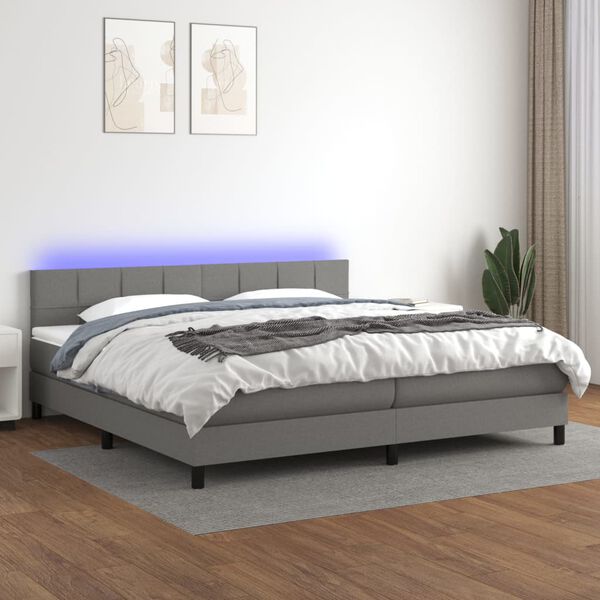 vidaXL Box spring postel s matrac&iacute; a LED tmavě &scaron;ed&aacute; 200x200 cm textil