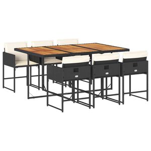 vidaXL 7d&iacute;ln&yacute; zahradn&iacute; j&iacute;deln&iacute; set s podu&scaron;kami čern&yacute; polyratan