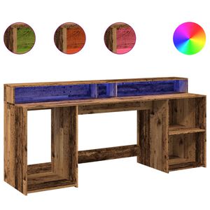 vidaXL Psac&iacute; stůl s LED světly old wood 200x55x91 cm kompozitn&iacute; dřevo