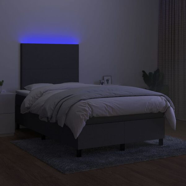 vidaXL Box spring postel s matrac&iacute; a LED tmavě &scaron;ed&aacute; 120x200 cm textil