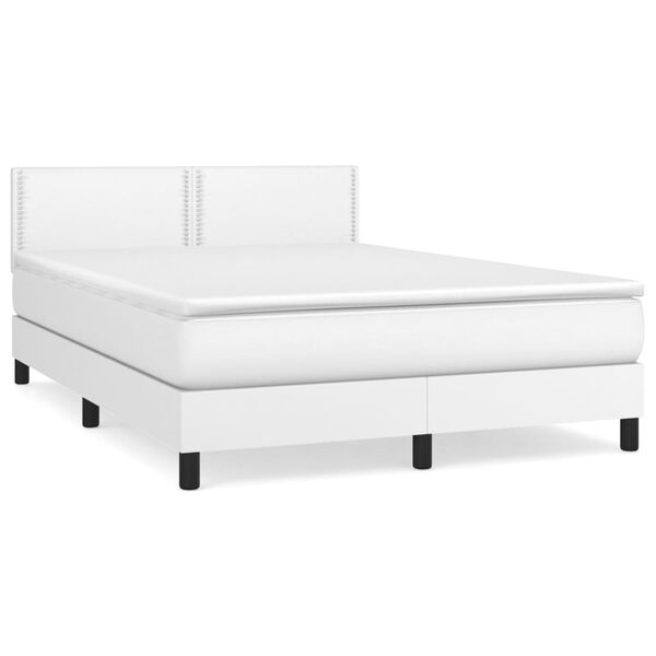 vidaXL Box spring postel s matrac&iacute; b&iacute;l&aacute; 140 x 190 cm uměl&aacute; kůže