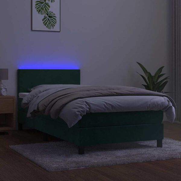 vidaXL Box spring postel s matrac&iacute; a LED tmavě zelen&aacute; 90x200 cm samet