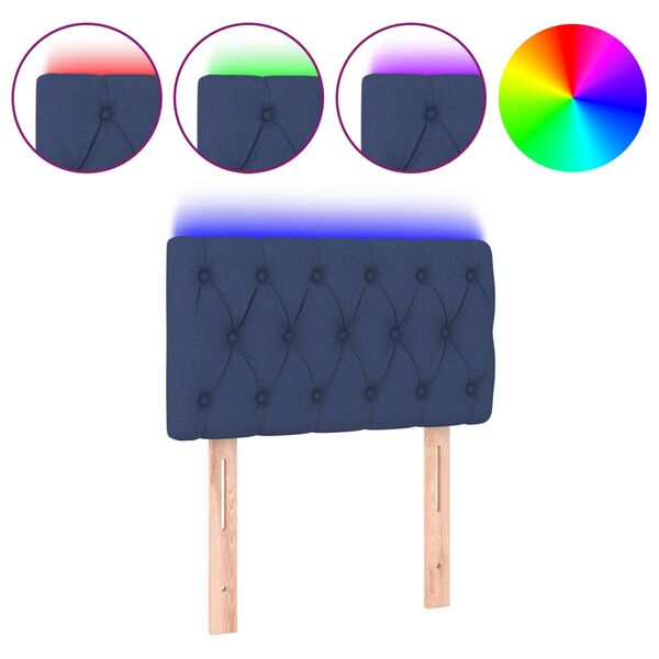 vidaXL Čelo postele s LED modr&eacute; 80 x 7 x 78/88 cm textil