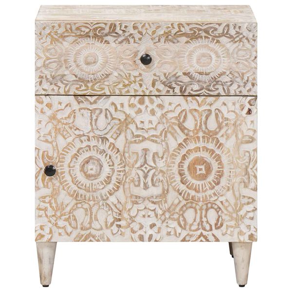 vidaXL Nočn&iacute; skř&iacute;ňka B&iacute;l&aacute; 50 x 33 x 60 cm Masivn&iacute; mangov&eacute; dřevo