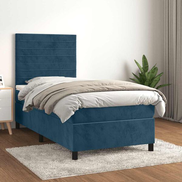 vidaXL Box spring postel s matrac&iacute; tmavě modr&aacute; 90x200 cm samet