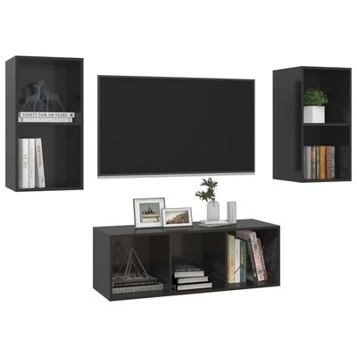 vidaXL 3dílný set TV skříněk černé s vysokým leskem dřevotříska