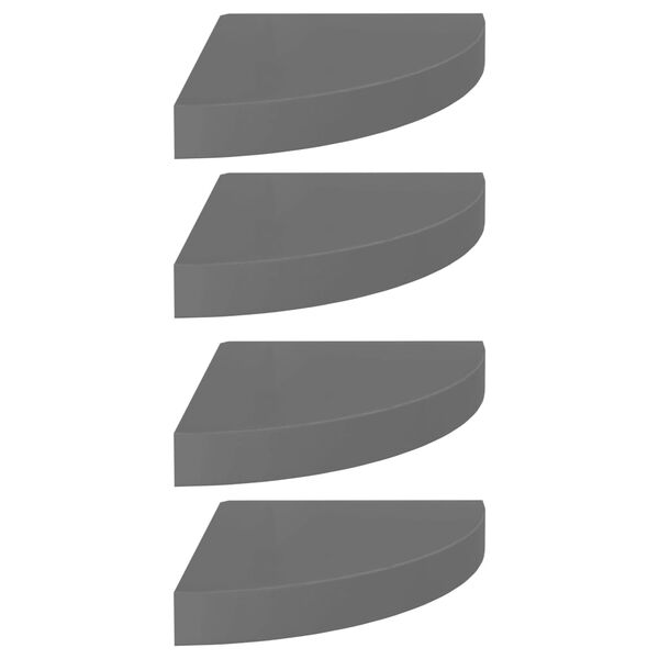 vidaXL Plovoucí rohové police 4 ks šedé vysoký lesk 25x25x3,8 cm MDF