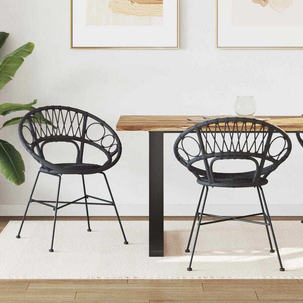 vidaXL Jídelní židle 2 pcs Černá 65 x 55,5 x 81 cm Ratan a železo