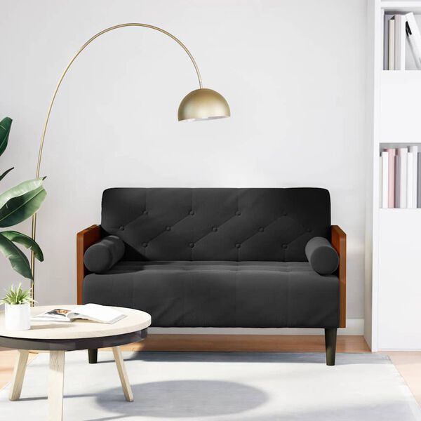 vidaXL Pohovka Loveseat s podhlavn&iacute;kem, čern&aacute;, 110 cm, samet