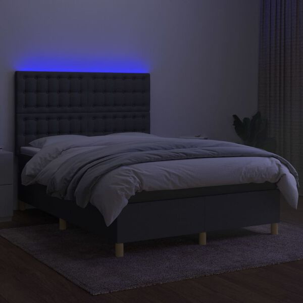 vidaXL Box spring postel s matrac&iacute; a LED tmavě &scaron;ed&aacute; 140x200 cm textil