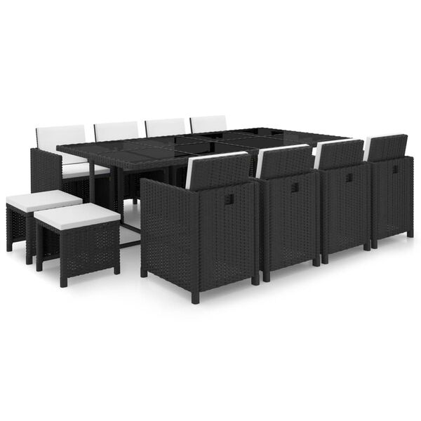 vidaXL 13dílný zahradní jídelní set s poduškami polyratan černý