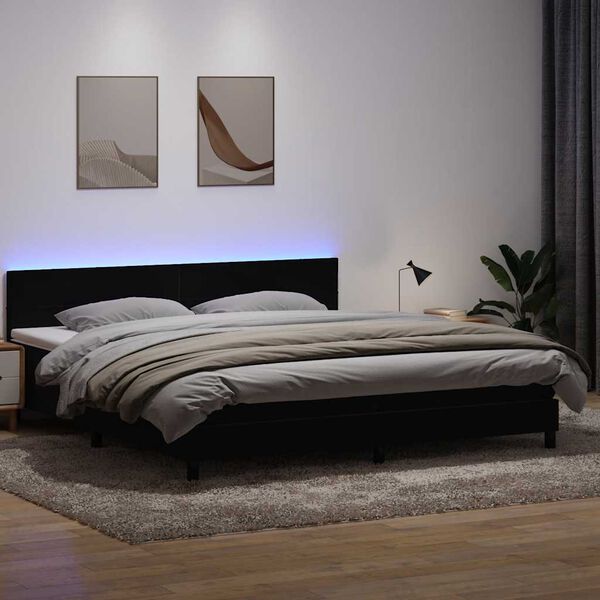 vidaXL Box spring postel s matrac&iacute; a LED čern&aacute; 200x210 cm samet