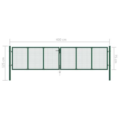 vidaXL Pletivová zahradní brána ocel 400 x 75 cm zelená