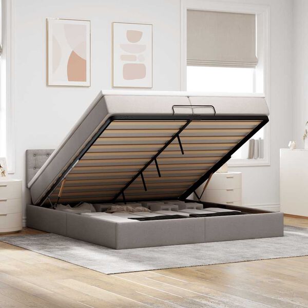 vidaXL Osmansk&yacute; r&aacute;m postele s matrac&iacute; taupe 200x200 cm textil