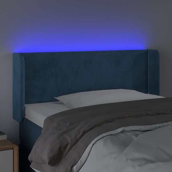 vidaXL Čelo postele s LED tmavě modr&eacute; 103 x 16 x 78/88 cm samet