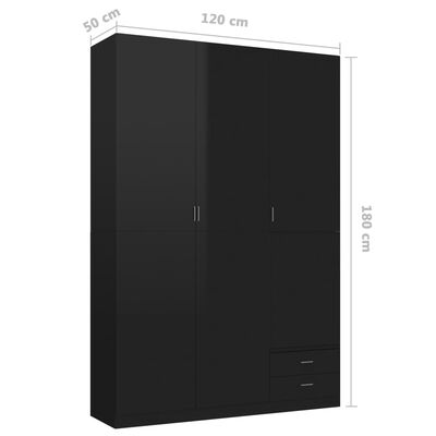 vidaXL 3dveřová šatní skříň černá vysoký lesk 120x50x180cm dřevotříska