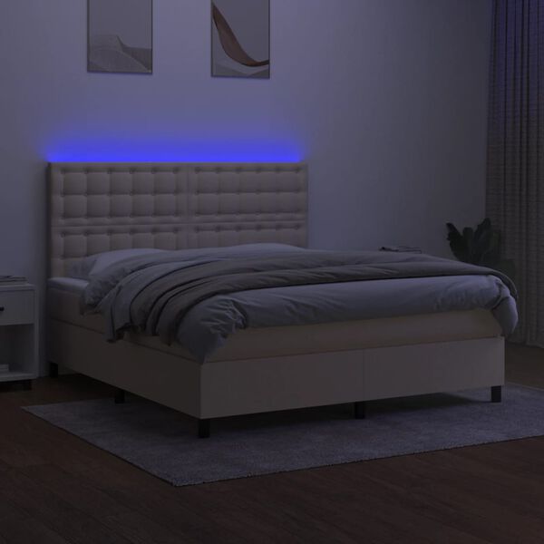 vidaXL Box spring postel s matrac&iacute; a LED kr&eacute;mov&aacute; 180x200 cm textil