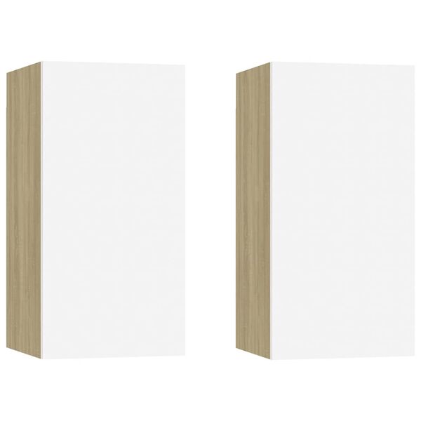 vidaXL TV stolky 2 ks b&iacute;l&eacute; a dub sonoma 30,5x30x60 cm kompozitn&iacute; dřevo