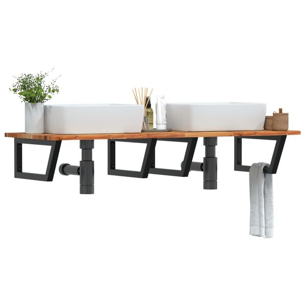 vidaXL Deska pod umyvadlo n&aacute;stěnn&aacute; ocel a masivn&iacute; ak&aacute;ciov&eacute; dřevo