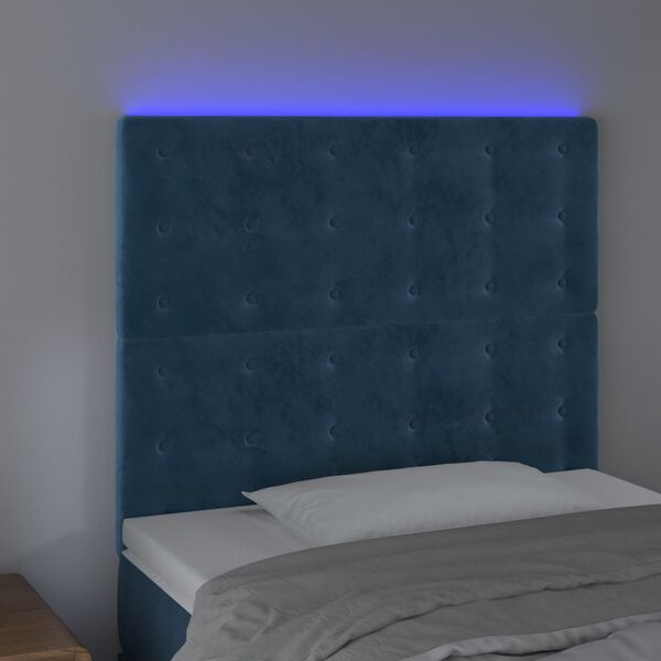 vidaXL Čelo postele s LED tmavě modr&eacute; 90x5x118/128 cm samet