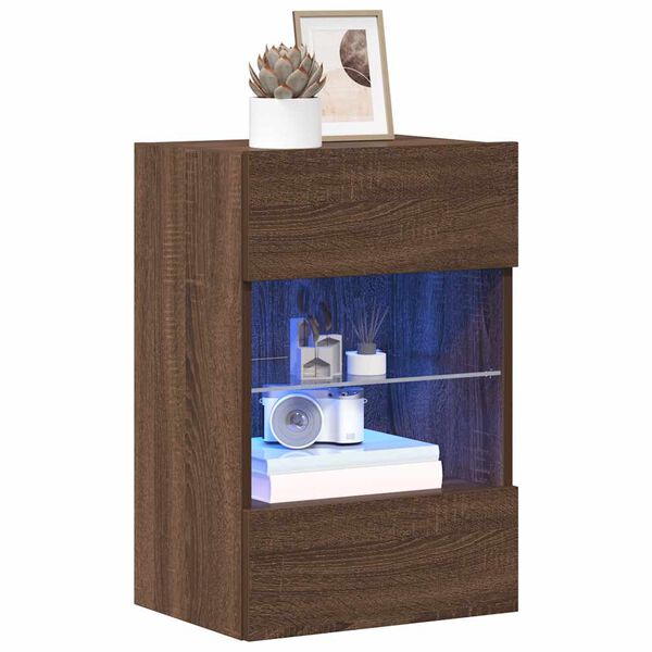 vidaXL N&aacute;stěnn&eacute; skř&iacute;ňky s LED osvětlen&iacute;m pro TV 2 ks hněd&yacute; dub 40 x 30 x 60,5 cm