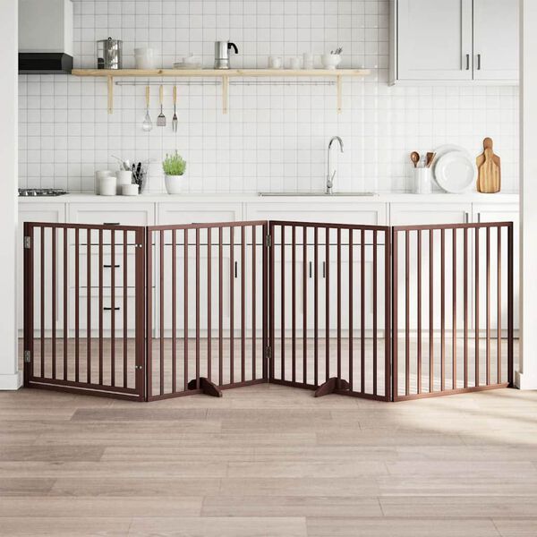 vidaXL Ps&iacute; branka s dv&iacute;řky, skl&aacute;dac&iacute;, 4 panely, hněd&aacute;, 320 cm, topolov&eacute; dřevo