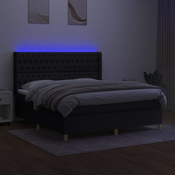 vidaXL Box spring postel s matrac&iacute; a LED čern&aacute; 160x200 cm textil