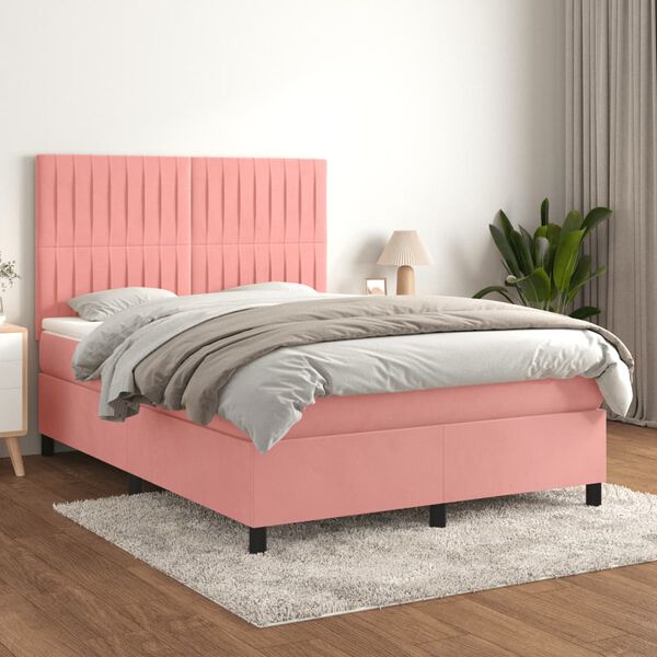 vidaXL Box spring postel s matrac&iacute; růžov&aacute; 140x200 cm samet