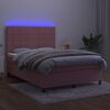 vidaXL Box spring postel s matrac&iacute; a LED růžov&aacute; 140x200 cm samet