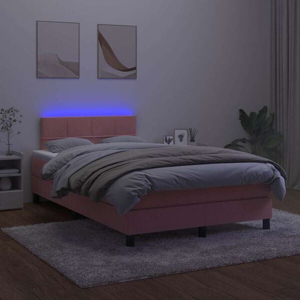 vidaXL Box spring postel s matrac&iacute; a LED růžov&aacute; 120 x 190 cm samet