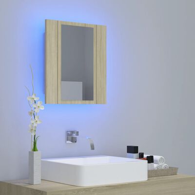 vidaXL LED koupelnová skříňka se zrcadlem dub sonoma 40x12x45 cm akryl