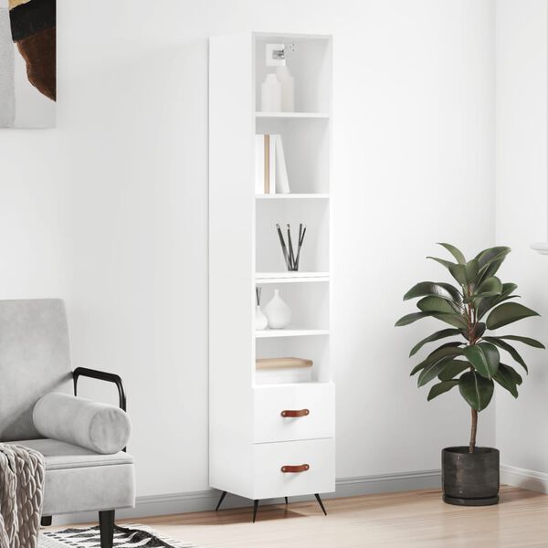 vidaXL Skř&iacute;ň highboard b&iacute;l&aacute; s vysok&yacute;m leskem 34,5x34x180 cm kompozit