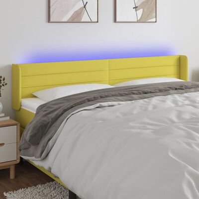 vidaXL Čelo postele s LED zelené 203 x 16 x 78/88 cm textil