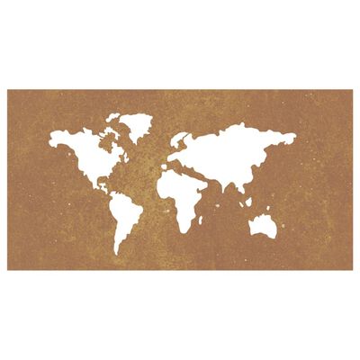 vidaXL Zahradní nástěnná dekorace 105x55 cm cortenová ocel Mapa světa