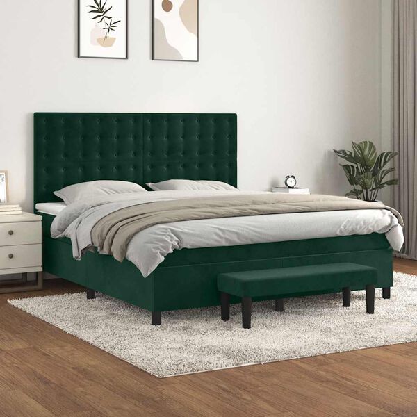 vidaXL Box spring postel s matrac&iacute; tmavě zelen&aacute; 180x200 cm samet